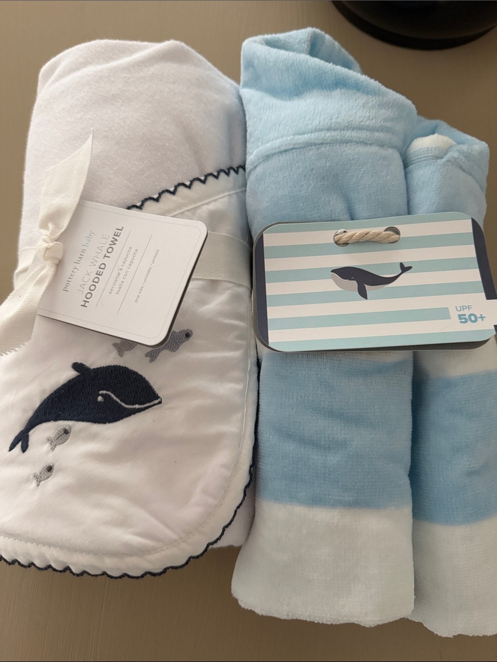 Pottery Barn Baby Blue Whale Hooded Towel and Beach Towel Bundle